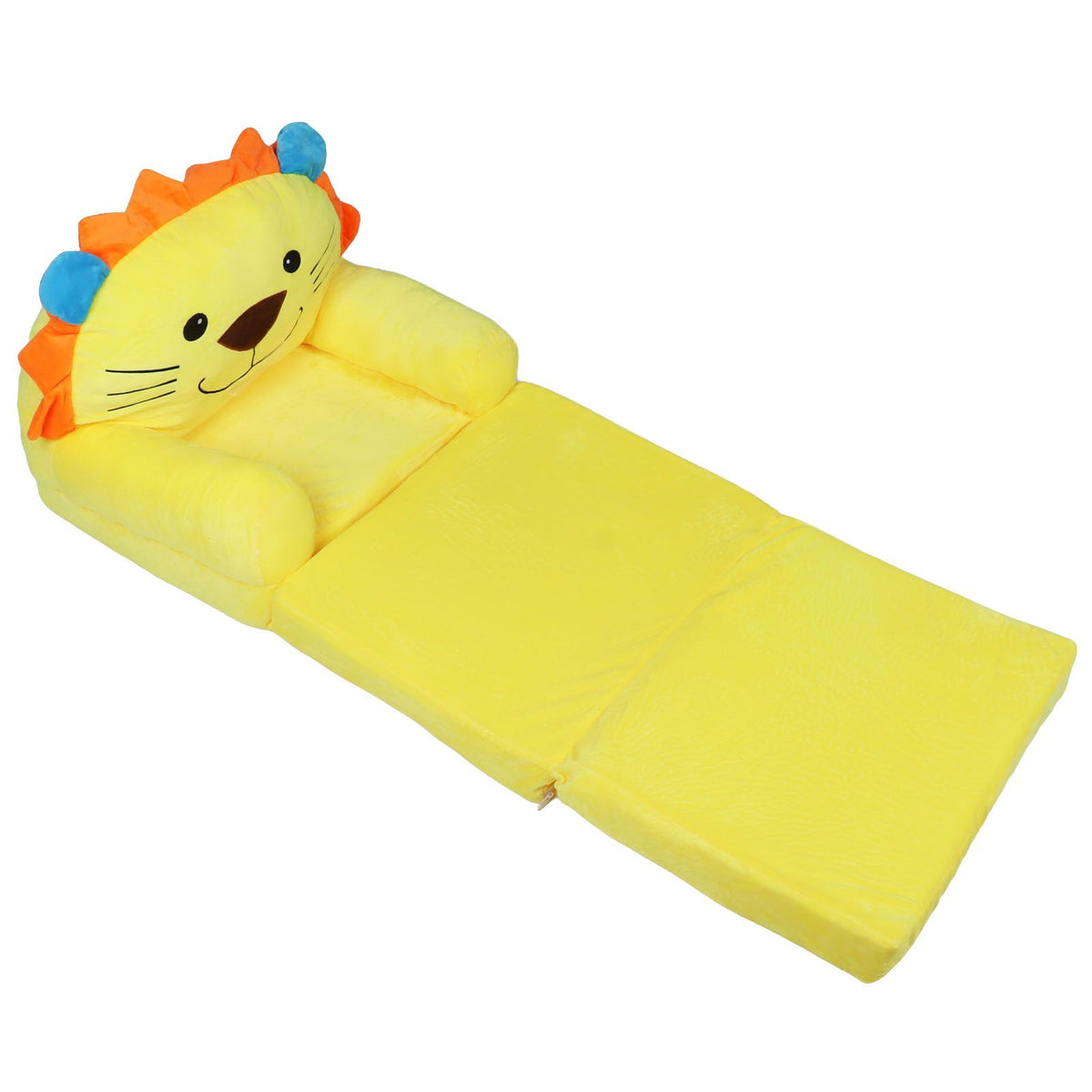 Kids Sofa Yellow Cartoon Animal Style Foldable Wide Handle Soft Breathable Toddler Chair for Reading Relaxing Sleeping