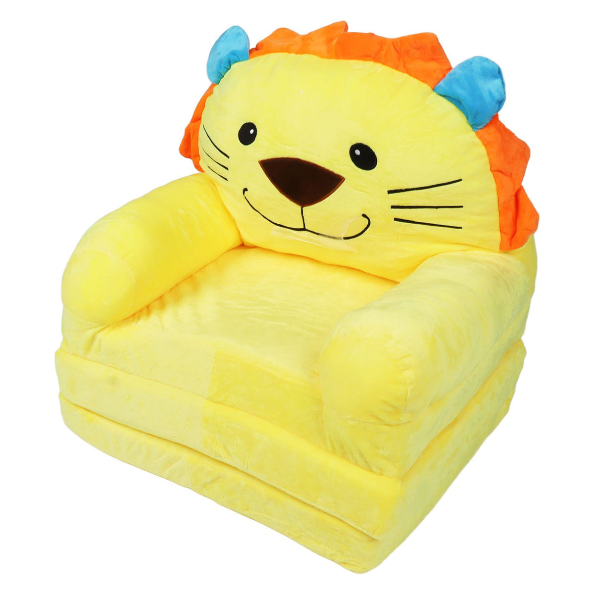Kids Sofa Yellow Cartoon Animal Style Foldable Wide Handle Soft Breathable Toddler Chair for Reading Relaxing Sleeping