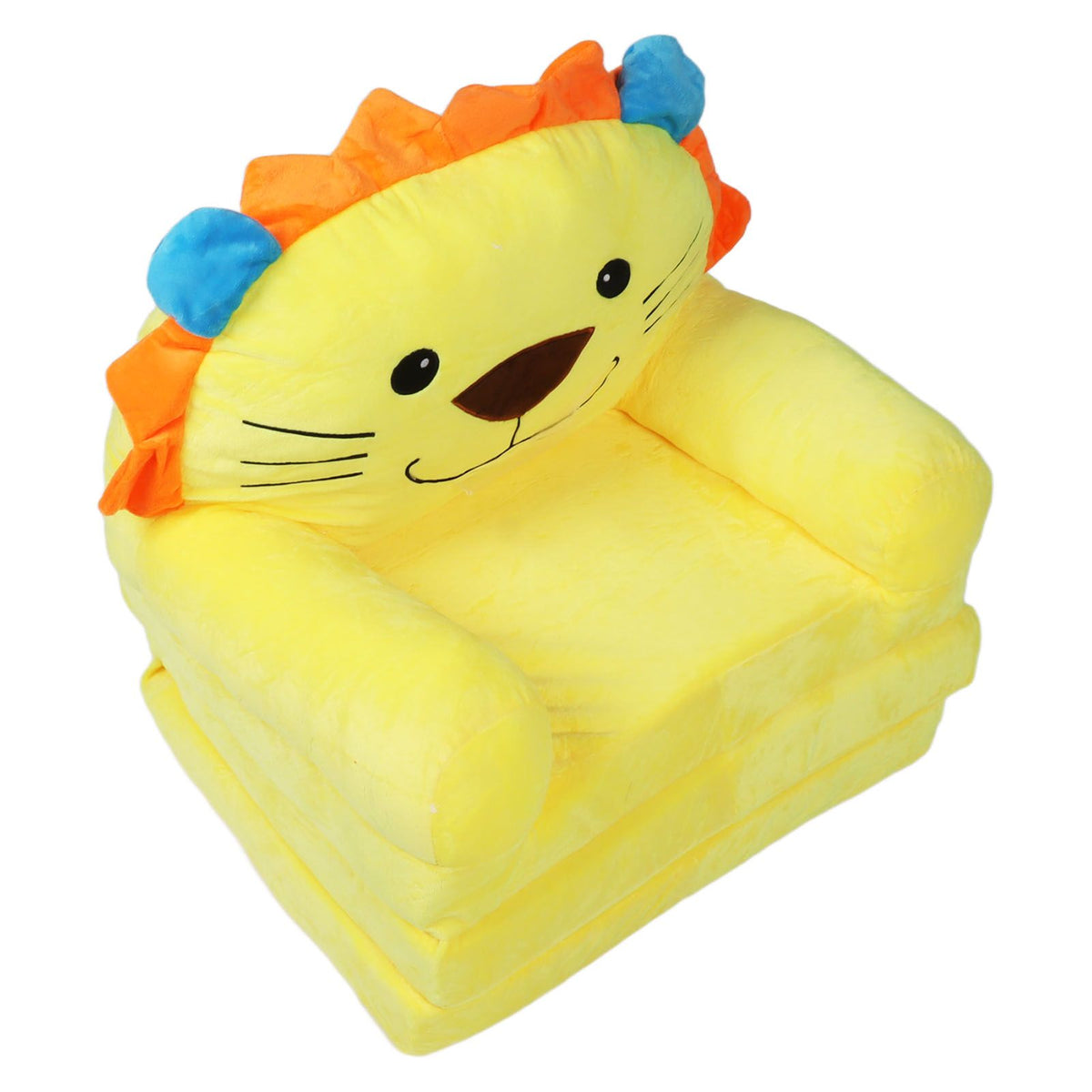 Kids Sofa Yellow Cartoon Animal Style Foldable Wide Handle Soft Breathable Toddler Chair for Reading Relaxing Sleeping