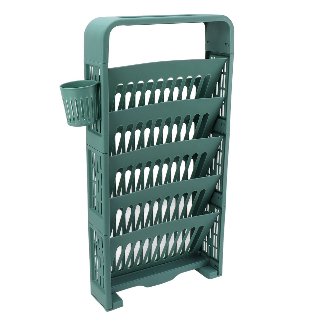 Classroom Deskside Bookshelf Large Capacity 6 Tier Multifunctional Slim Library Reading Storage Rack with Rollers Green