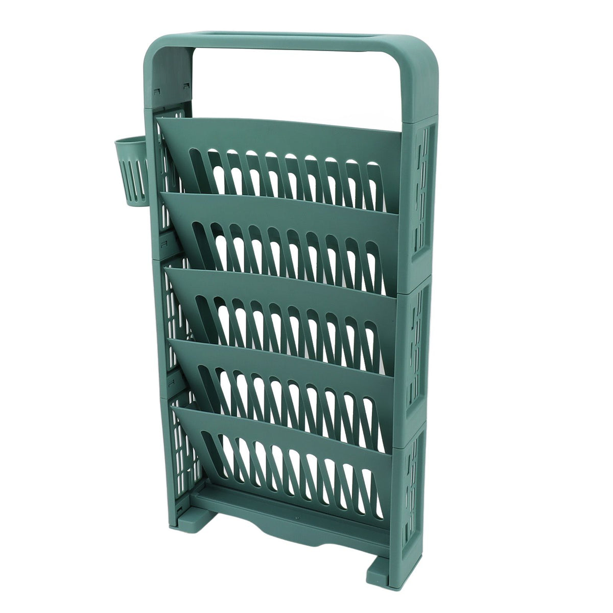 Classroom Deskside Bookshelf Large Capacity 6 Tier Multifunctional Slim Library Reading Storage Rack with Rollers Green
