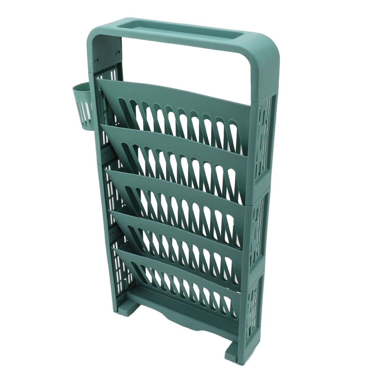 Classroom Deskside Bookshelf Large Capacity 6 Tier Multifunctional Slim Library Reading Storage Rack with Rollers Green