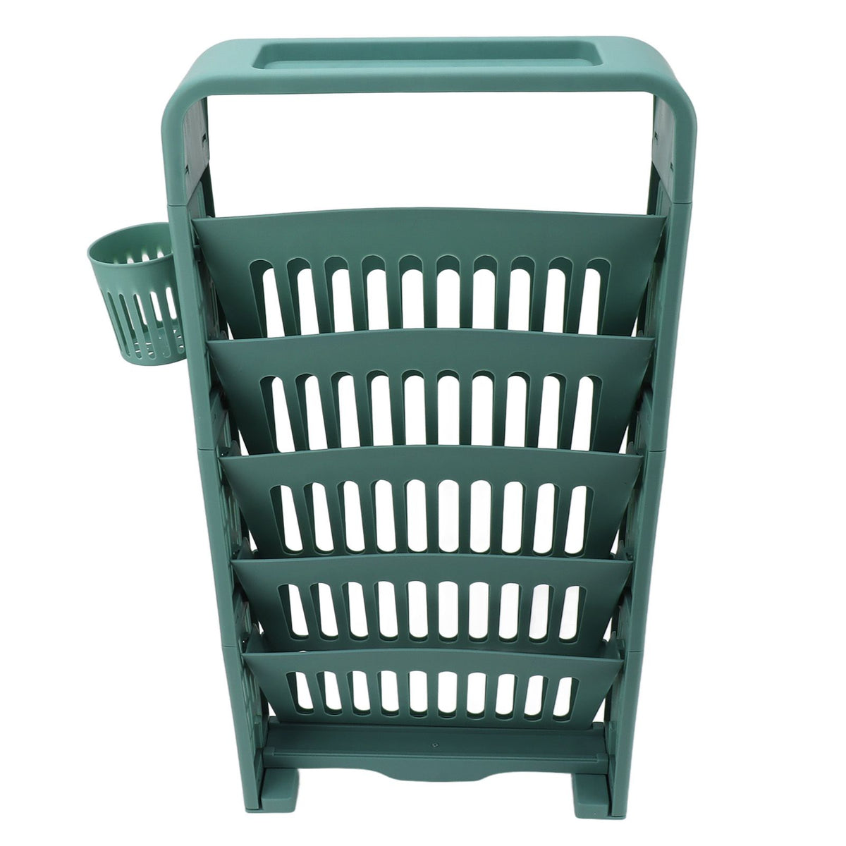 Classroom Deskside Bookshelf Large Capacity 6 Tier Multifunctional Slim Library Reading Storage Rack with Rollers Green