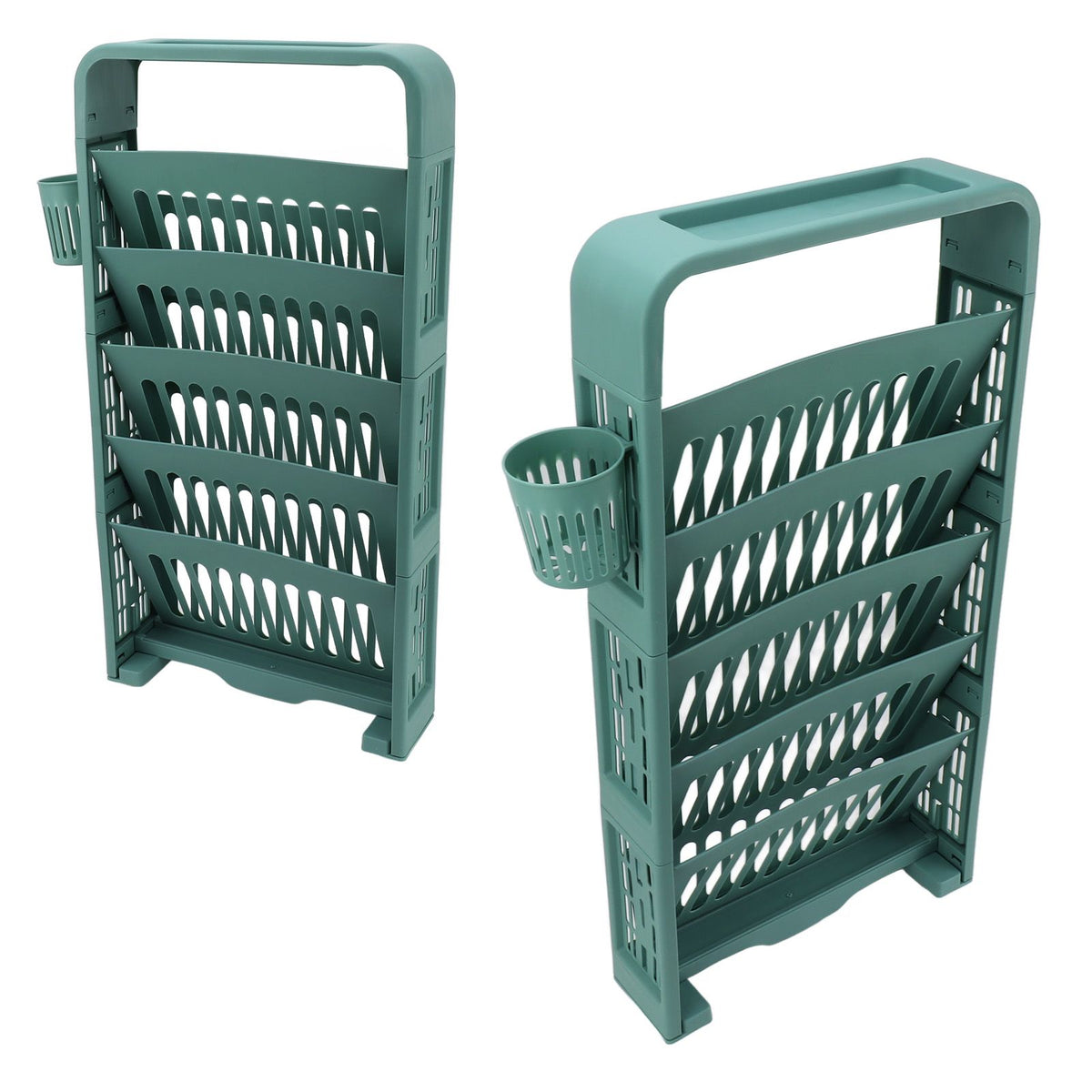 Classroom Deskside Bookshelf Large Capacity 6 Tier Multifunctional Slim Library Reading Storage Rack with Rollers Green