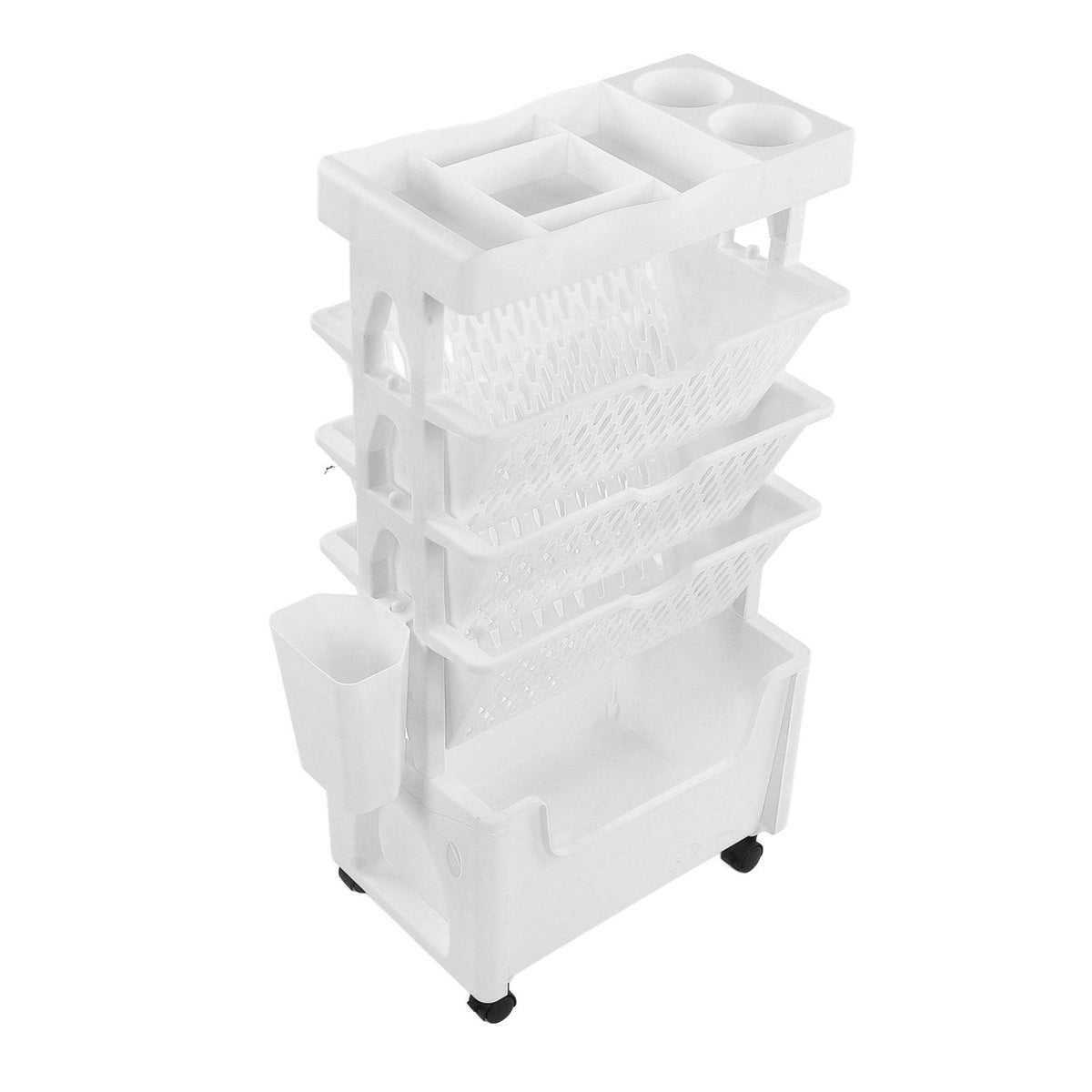Movable Book Rack Large Capacity 5 Layer Thickened Rollers Multifunctional Movable Bookshelf for Bedroom Living Room Home School White