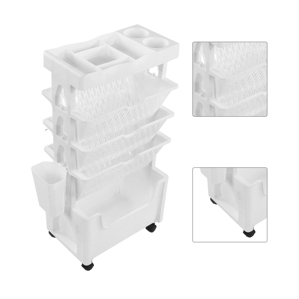 Movable Book Rack Large Capacity 5 Layer Thickened Rollers Multifunctional Movable Bookshelf for Bedroom Living Room Home School White