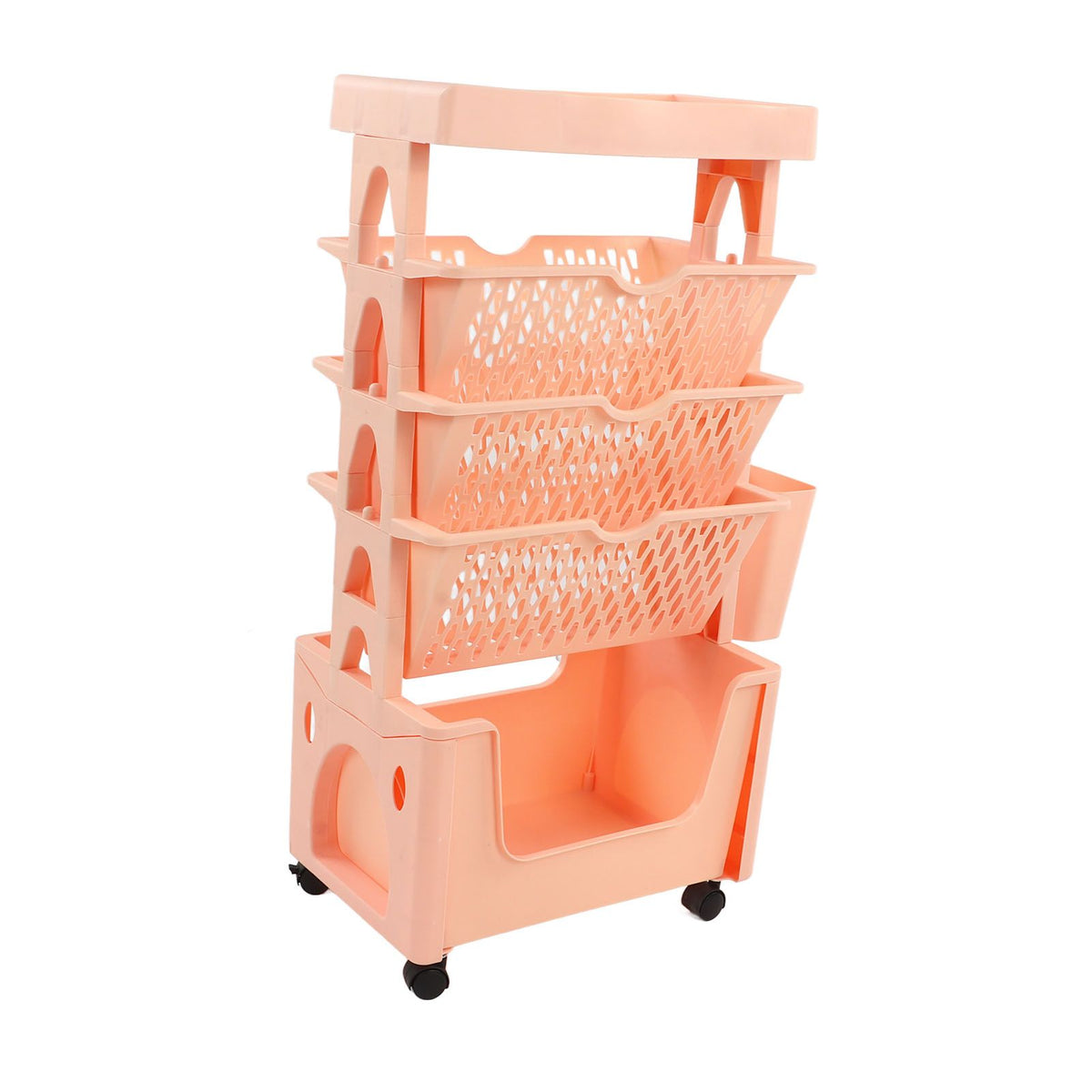 Movable Book Rack Large Capacity 5 Layer Thickened Rollers Multifunctional Movable Bookshelf for Bedroom Living Room Home School Pink