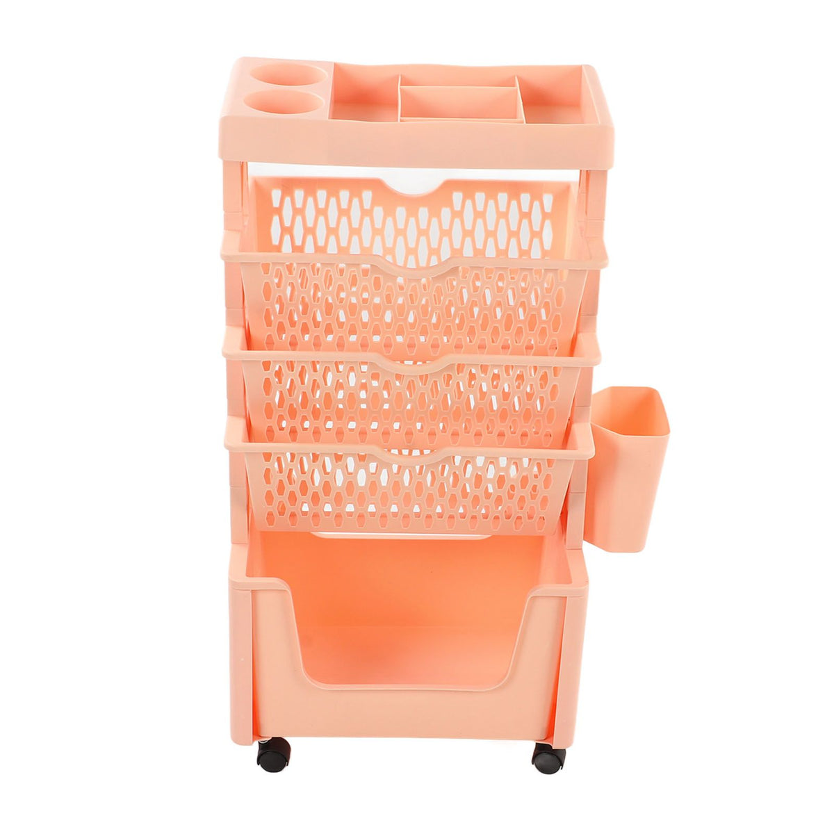 Movable Book Rack Large Capacity 5 Layer Thickened Rollers Multifunctional Movable Bookshelf for Bedroom Living Room Home School Pink