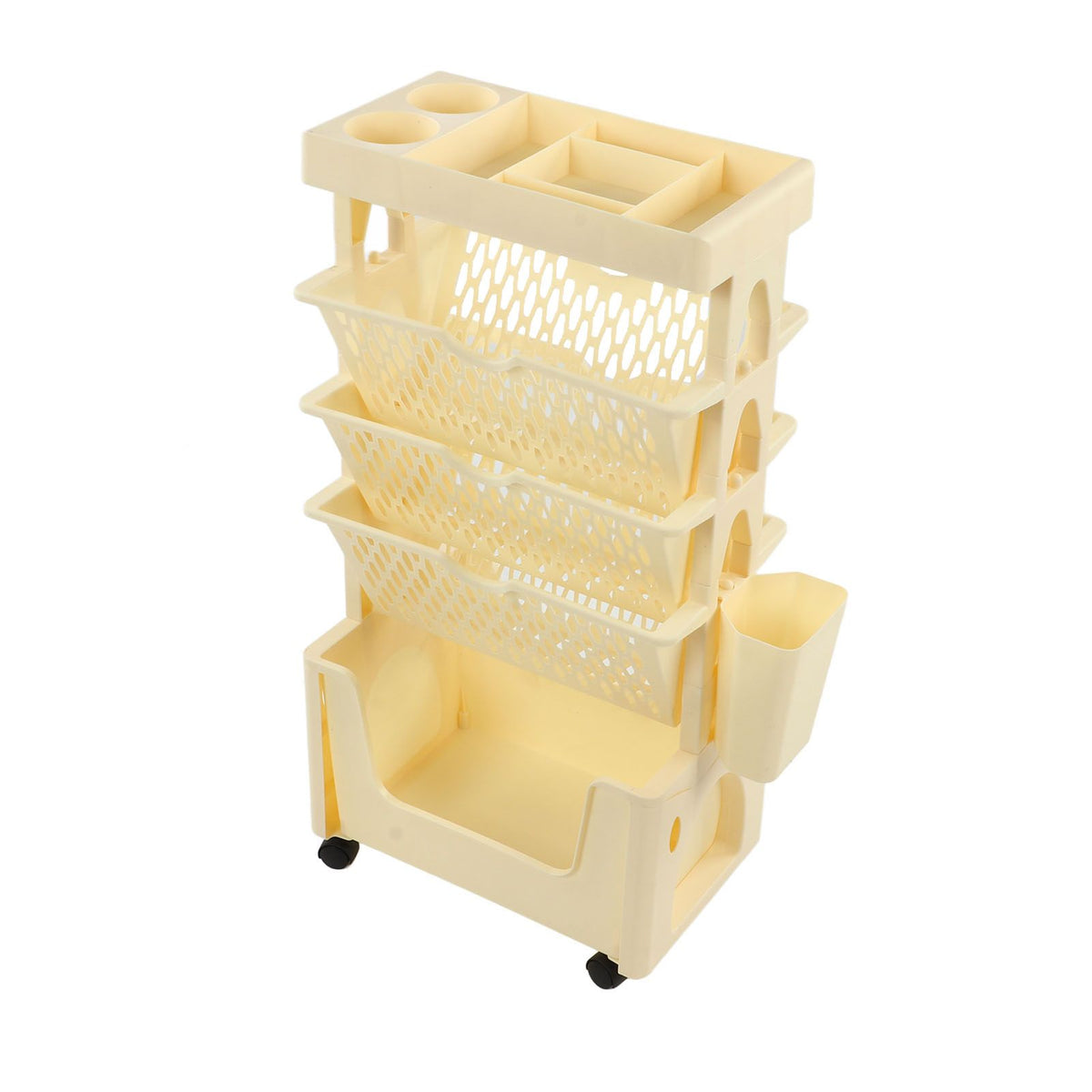 Movable Book Rack Large Capacity 5 Layer Thickened Rollers Multifunctional Movable Bookshelf for Bedroom Living Room Home School Beige