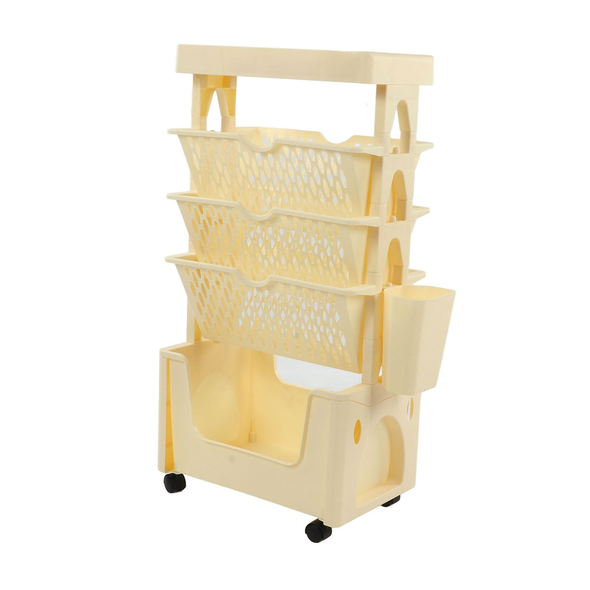 Movable Book Rack Large Capacity 5 Layer Thickened Rollers Multifunctional Movable Bookshelf for Bedroom Living Room Home School Beige