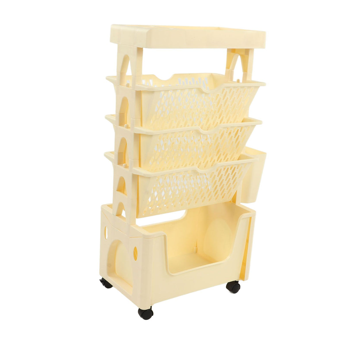 Movable Book Rack Large Capacity 5 Layer Thickened Rollers Multifunctional Movable Bookshelf for Bedroom Living Room Home School Beige