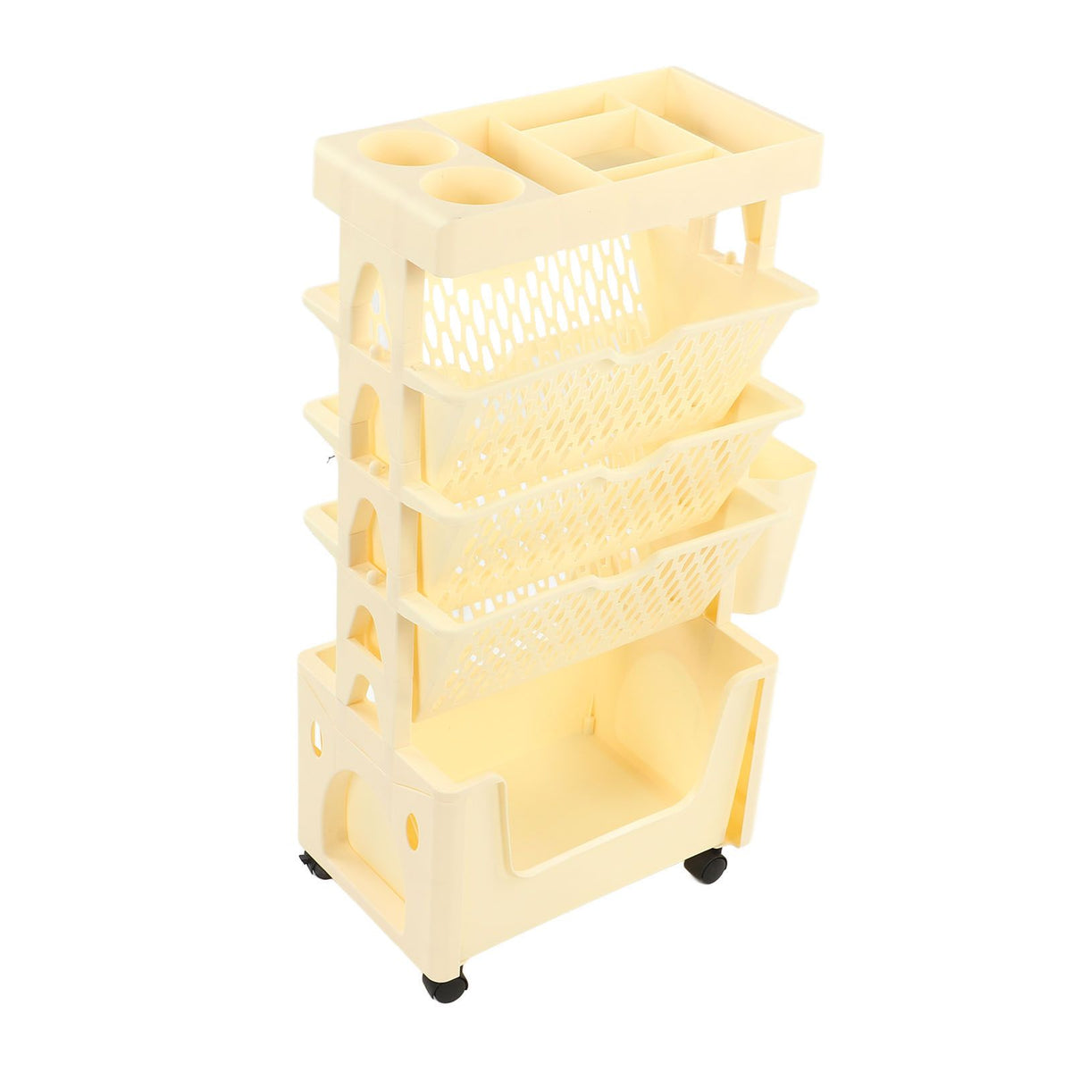 Movable Book Rack Large Capacity 5 Layer Thickened Rollers Multifunctional Movable Bookshelf for Bedroom Living Room Home School Beige