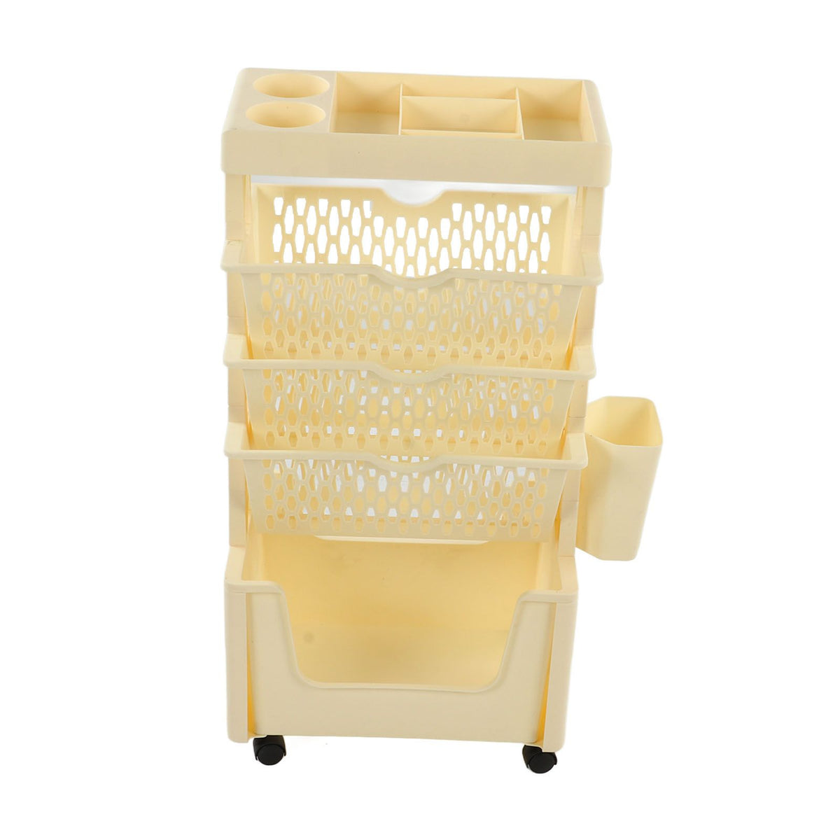 Movable Book Rack Large Capacity 5 Layer Thickened Rollers Multifunctional Movable Bookshelf for Bedroom Living Room Home School Beige
