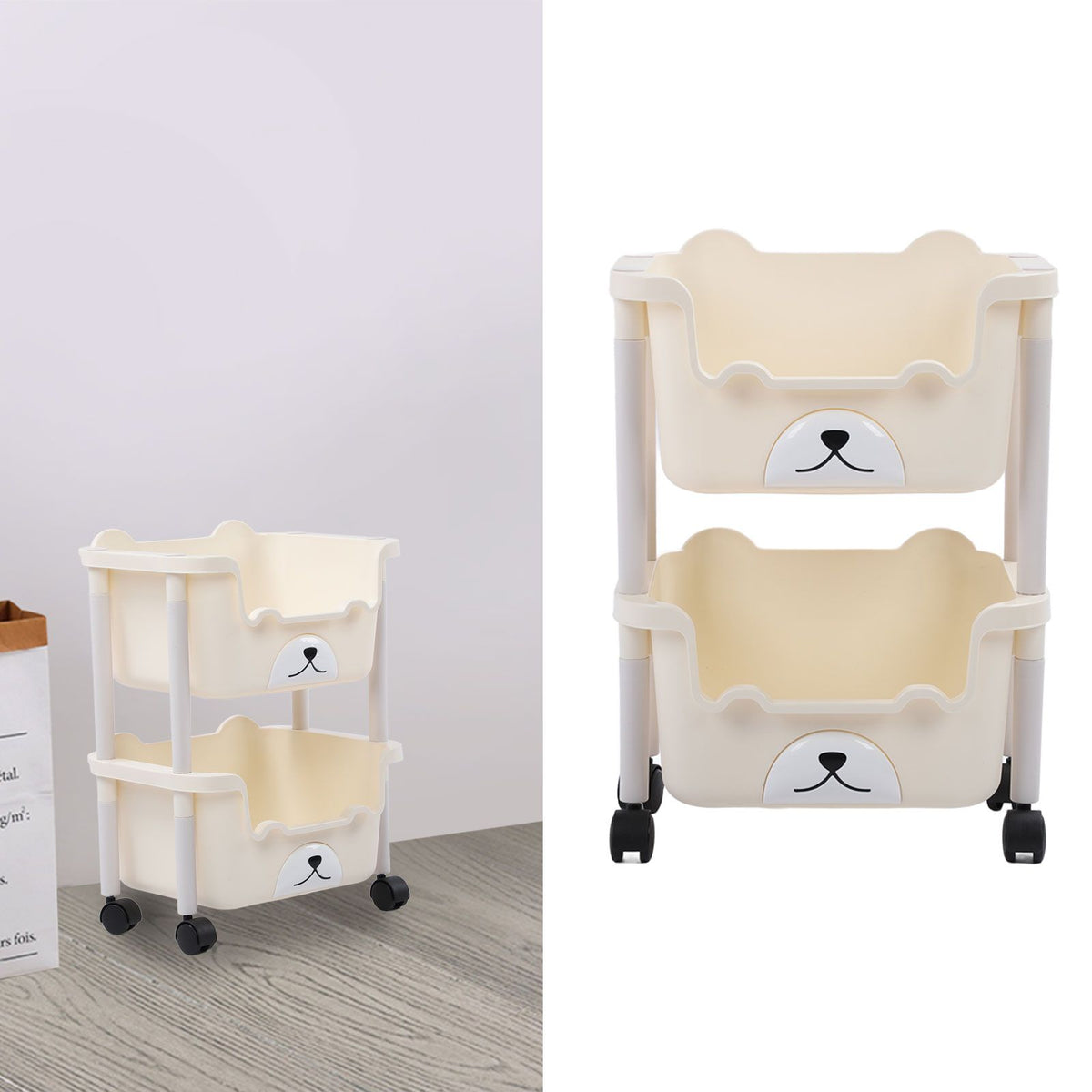 Storage Cart with Caster Wheels High Capacity Rolling Trolley Cart for Bathroom Kitchen Classroom Narrow Places 2 Layers