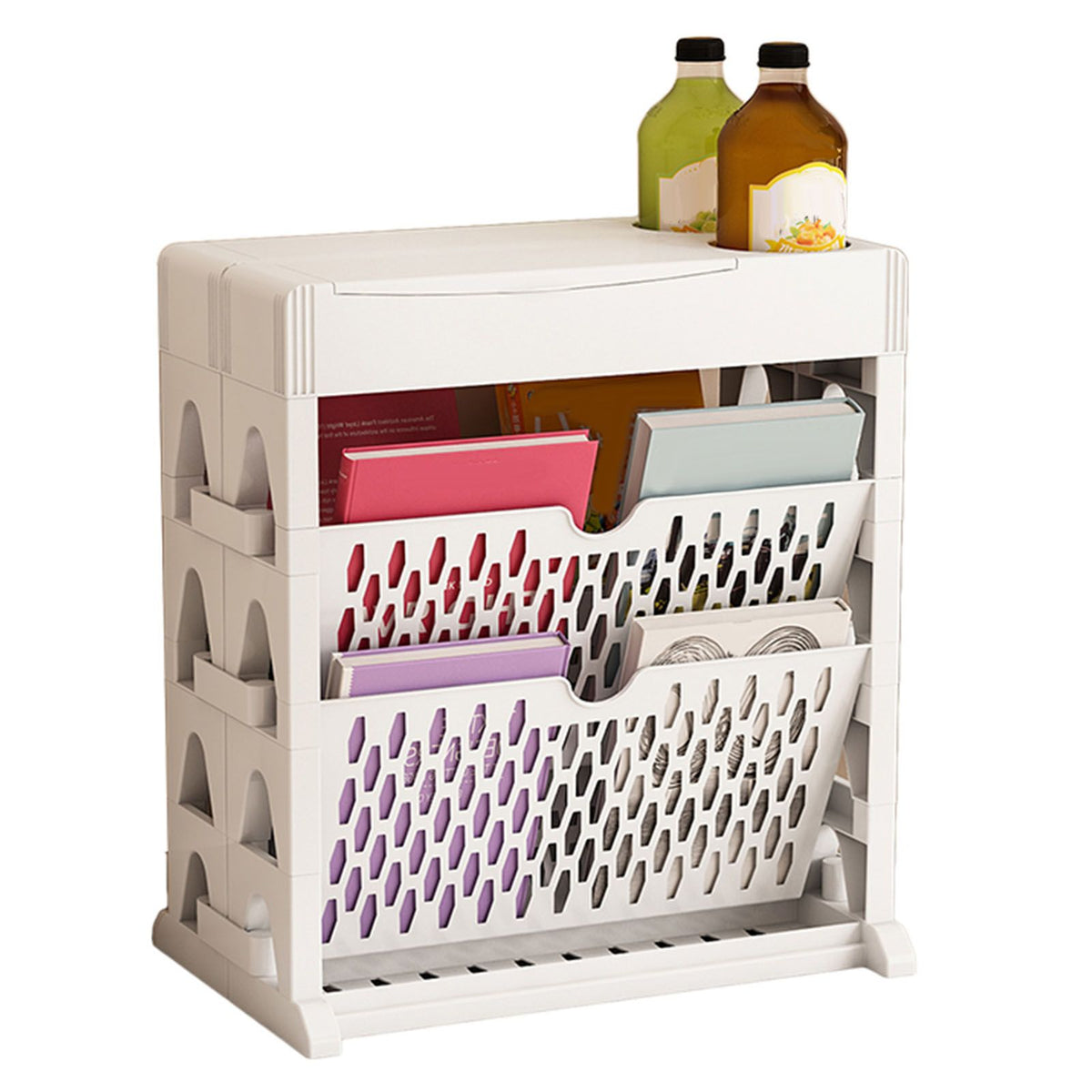 Book Rack Storage Bookshelf Small Storage Bookshelf Bookcase Large Capacity Easy Access for Living Room Bedroom Double Row 2 Layer White