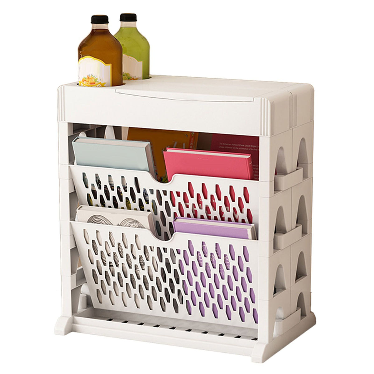 Book Rack Storage Bookshelf Small Storage Bookshelf Bookcase Large Capacity Easy Access for Living Room Bedroom Double Row 2 Layer White
