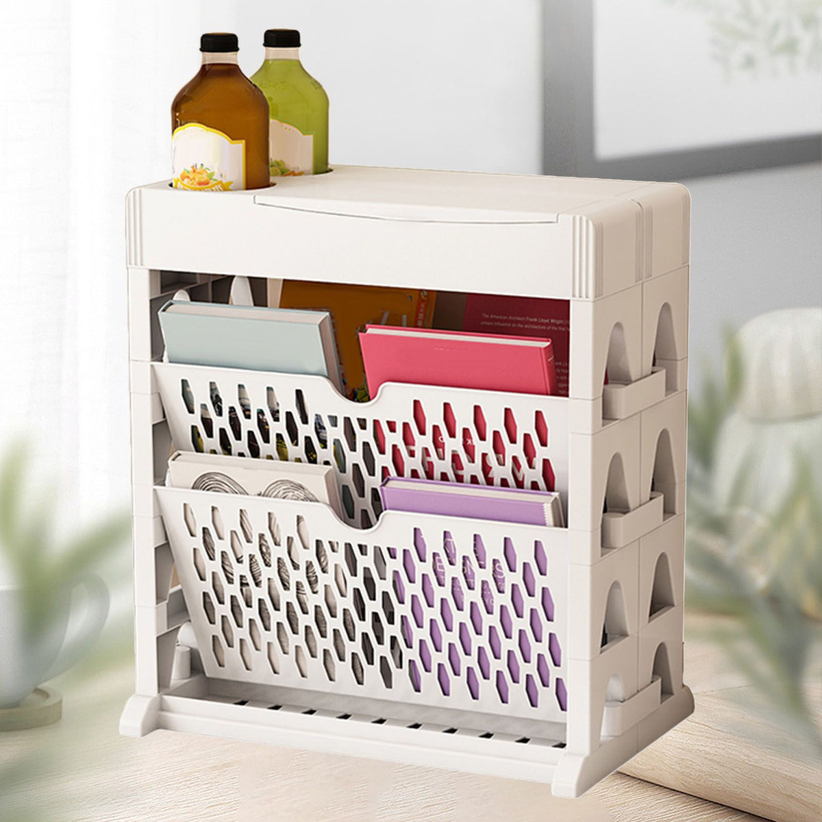 Book Rack Storage Bookshelf Small Storage Bookshelf Bookcase Large Capacity Easy Access for Living Room Bedroom Double Row 2 Layer White