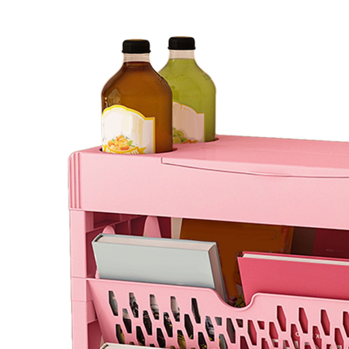 Book Rack Storage Bookshelf Small Storage Bookshelf Bookcase Large Capacity Easy Access for Living Room Bedroom Double Row 2 Layer Pink