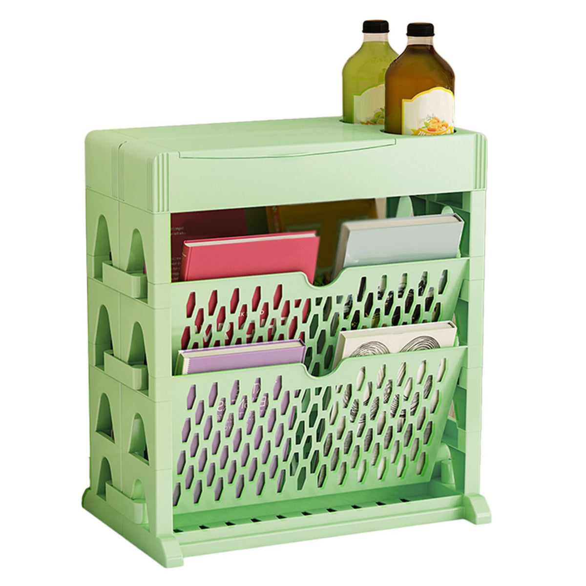 Book Rack Storage Bookshelf Small Storage Bookshelf Bookcase Large Capacity Easy Access for Living Room Bedroom Double Row 2 Layer Green