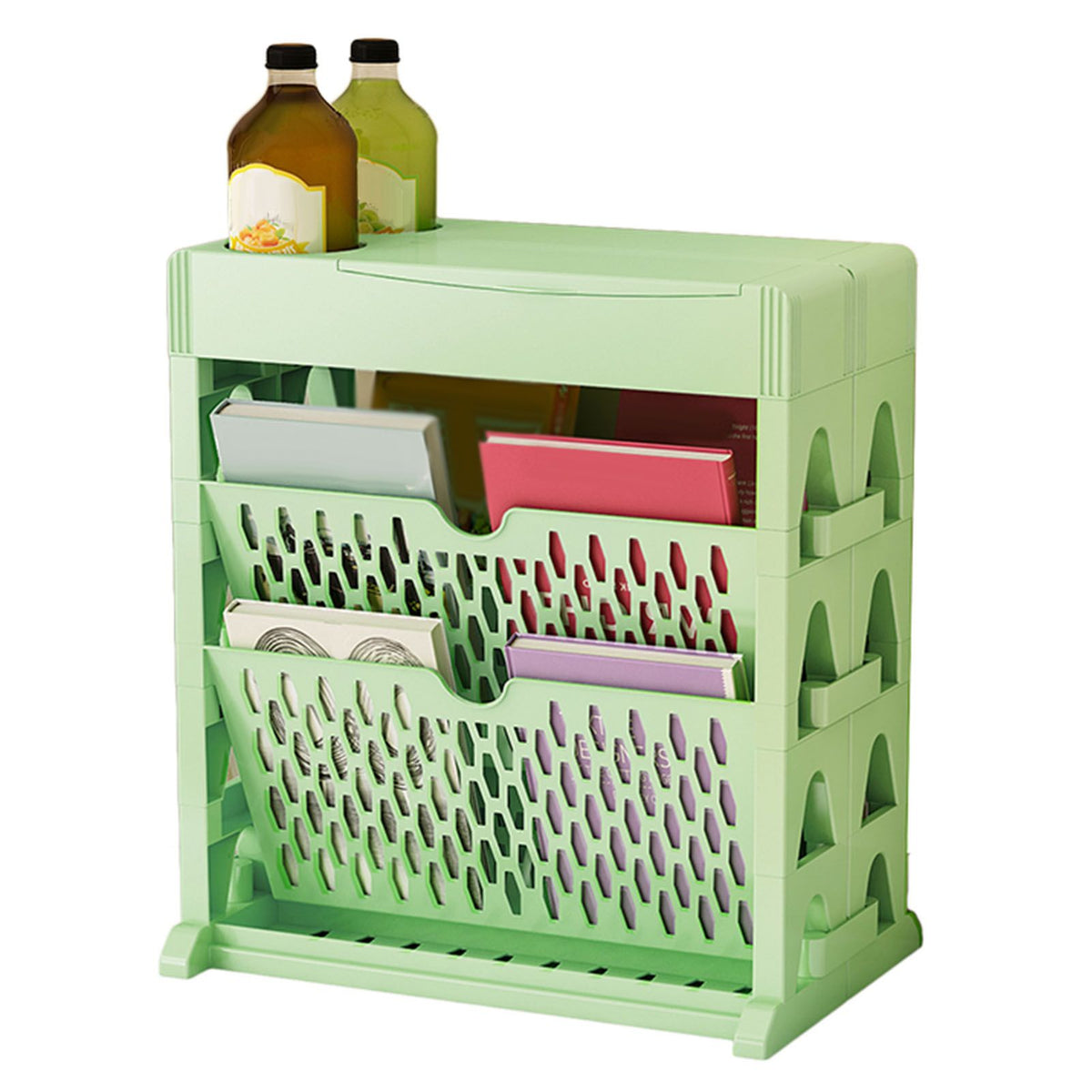 Book Rack Storage Bookshelf Small Storage Bookshelf Bookcase Large Capacity Easy Access for Living Room Bedroom Double Row 2 Layer Green