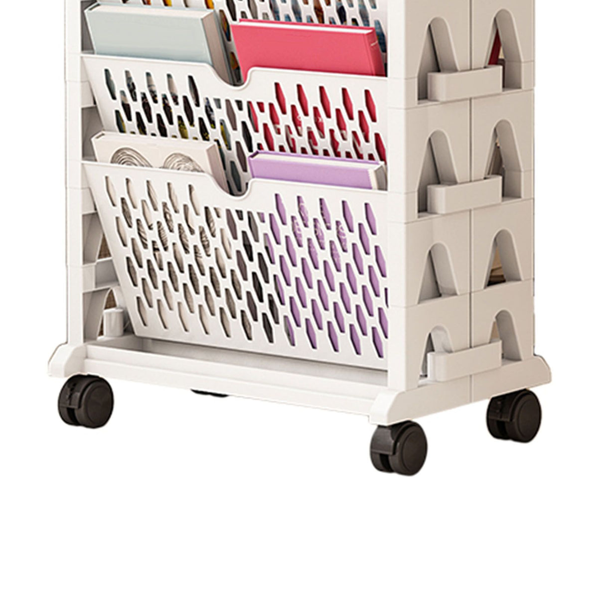 Book Rack Storage Bookshelf Small Storage Bookshelf Bookcase Large Capacity Easy Access for Living Room Bedroom Double Row 5 Layer White