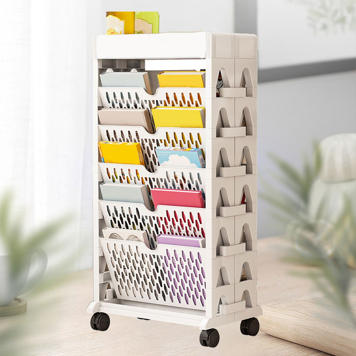 Book Rack Storage Bookshelf Small Storage Bookshelf Bookcase Large Capacity Easy Access for Living Room Bedroom Double Row 5 Layer White