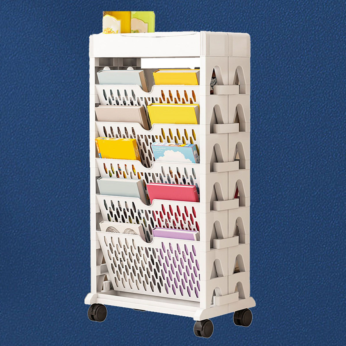 Book Rack Storage Bookshelf Small Storage Bookshelf Bookcase Large Capacity Easy Access for Living Room Bedroom Double Row 5 Layer White
