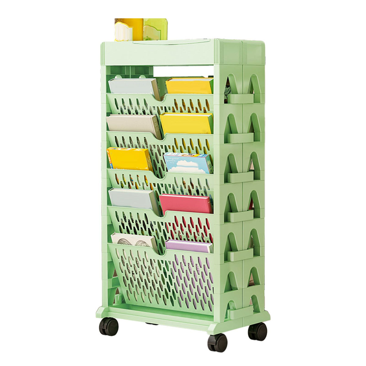 Book Rack Storage Bookshelf Small Storage Bookshelf Bookcase Large Capacity Easy Access for Living Room Bedroom Double Row 5 Layer Green