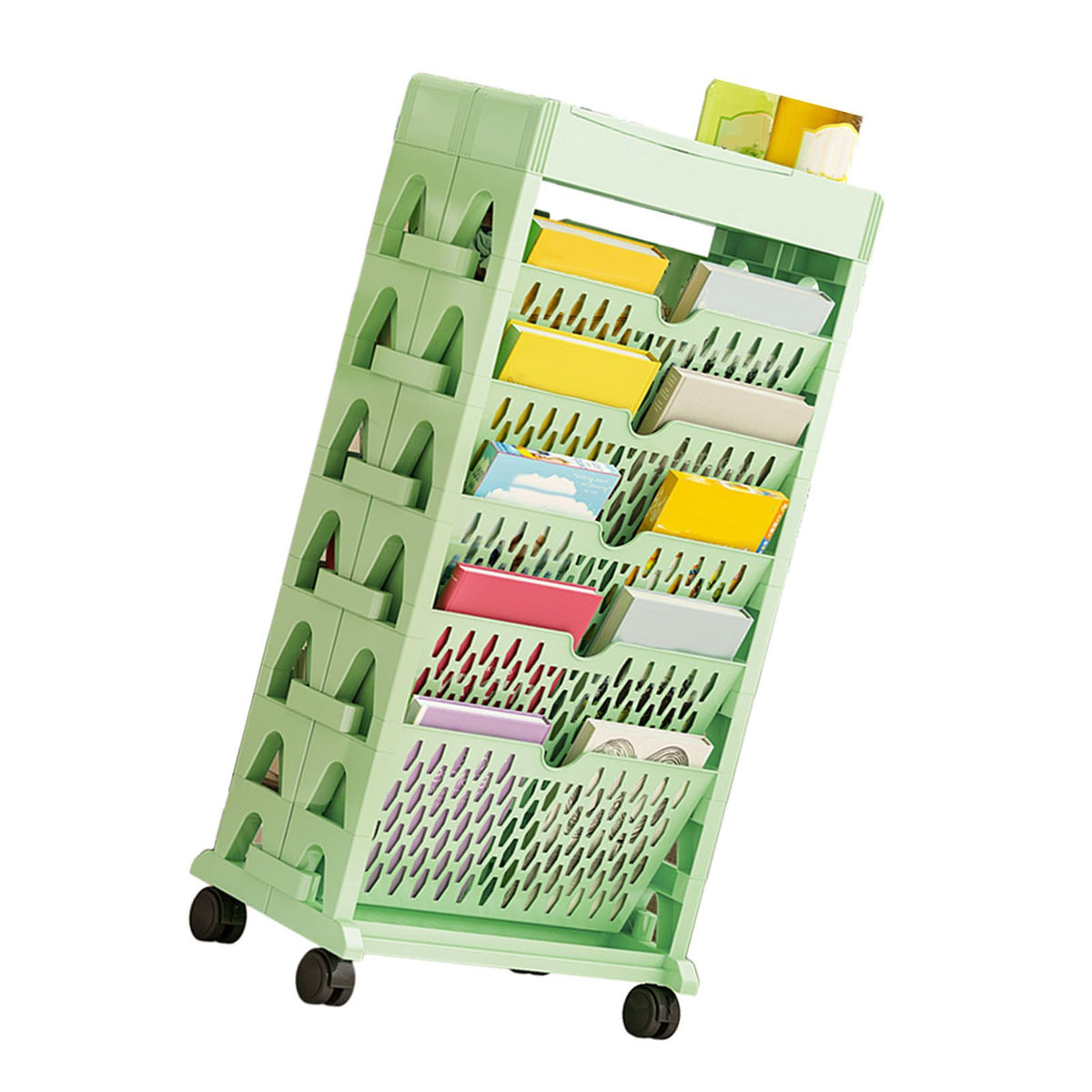 Book Rack Storage Bookshelf Small Storage Bookshelf Bookcase Large Capacity Easy Access for Living Room Bedroom Double Row 5 Layer Green