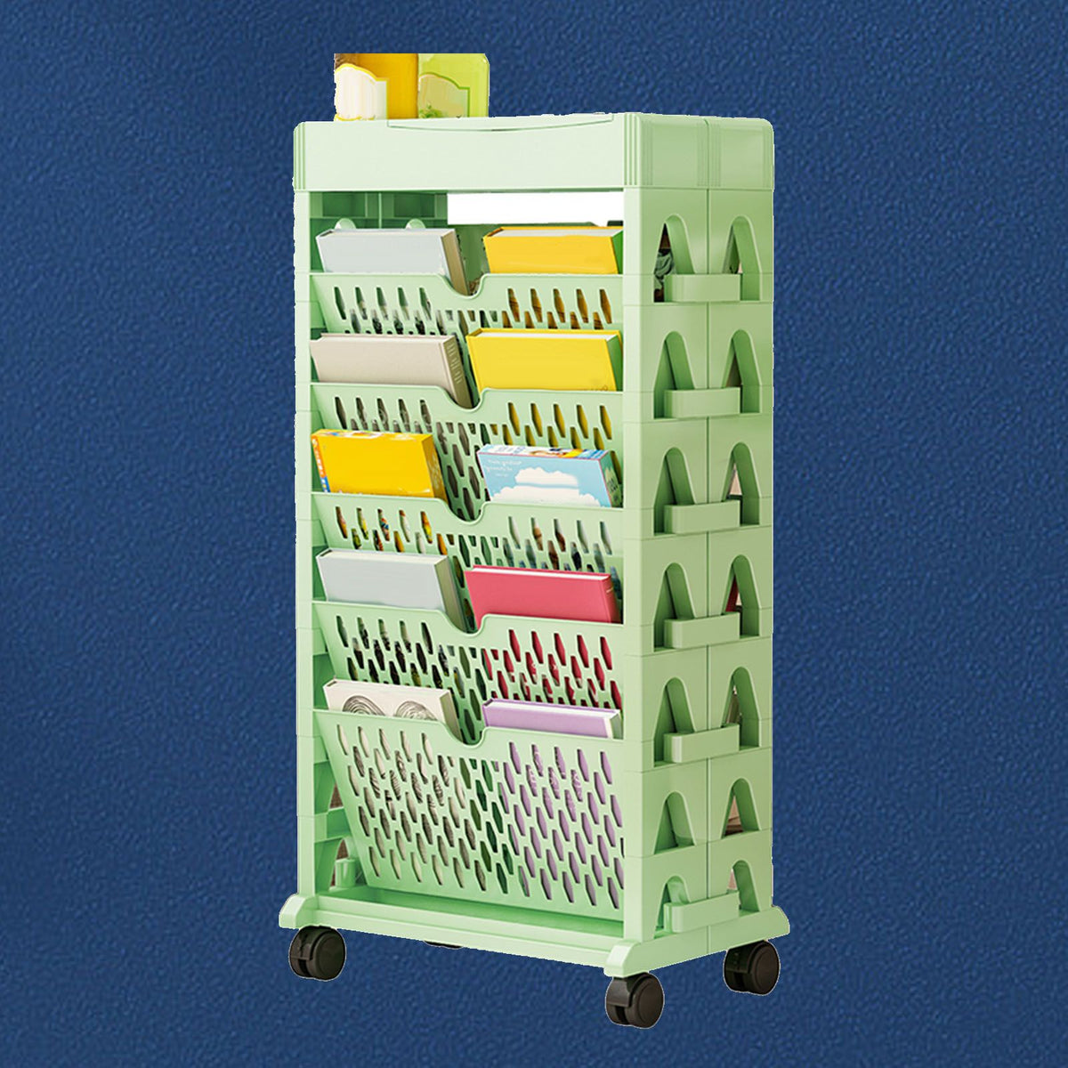 Book Rack Storage Bookshelf Small Storage Bookshelf Bookcase Large Capacity Easy Access for Living Room Bedroom Double Row 5 Layer Green