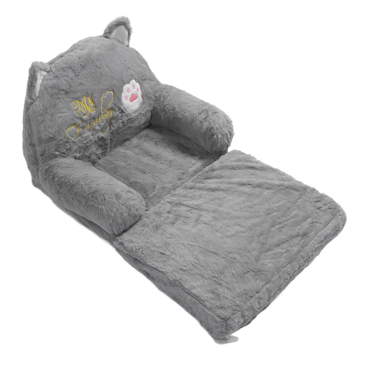 Kids Sofa for Baby Toddler Cute Cartoon Cat Convertible Armrest Chair Fold Out Couch Bed for Napping Playing Sleeping Grey 2 Layers