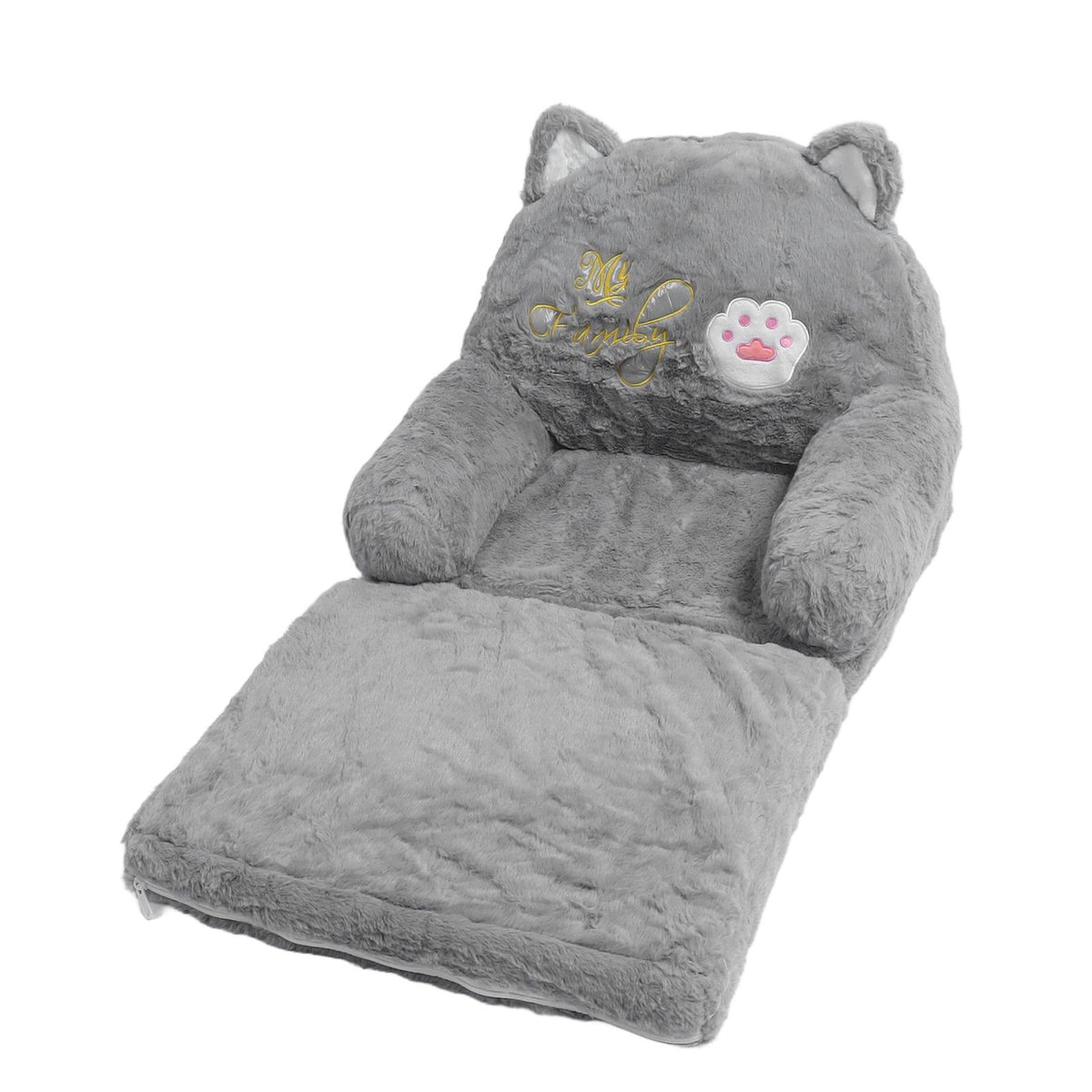 Kids Sofa for Baby Toddler Cute Cartoon Cat Convertible Armrest Chair Fold Out Couch Bed for Napping Playing Sleeping Grey 2 Layers