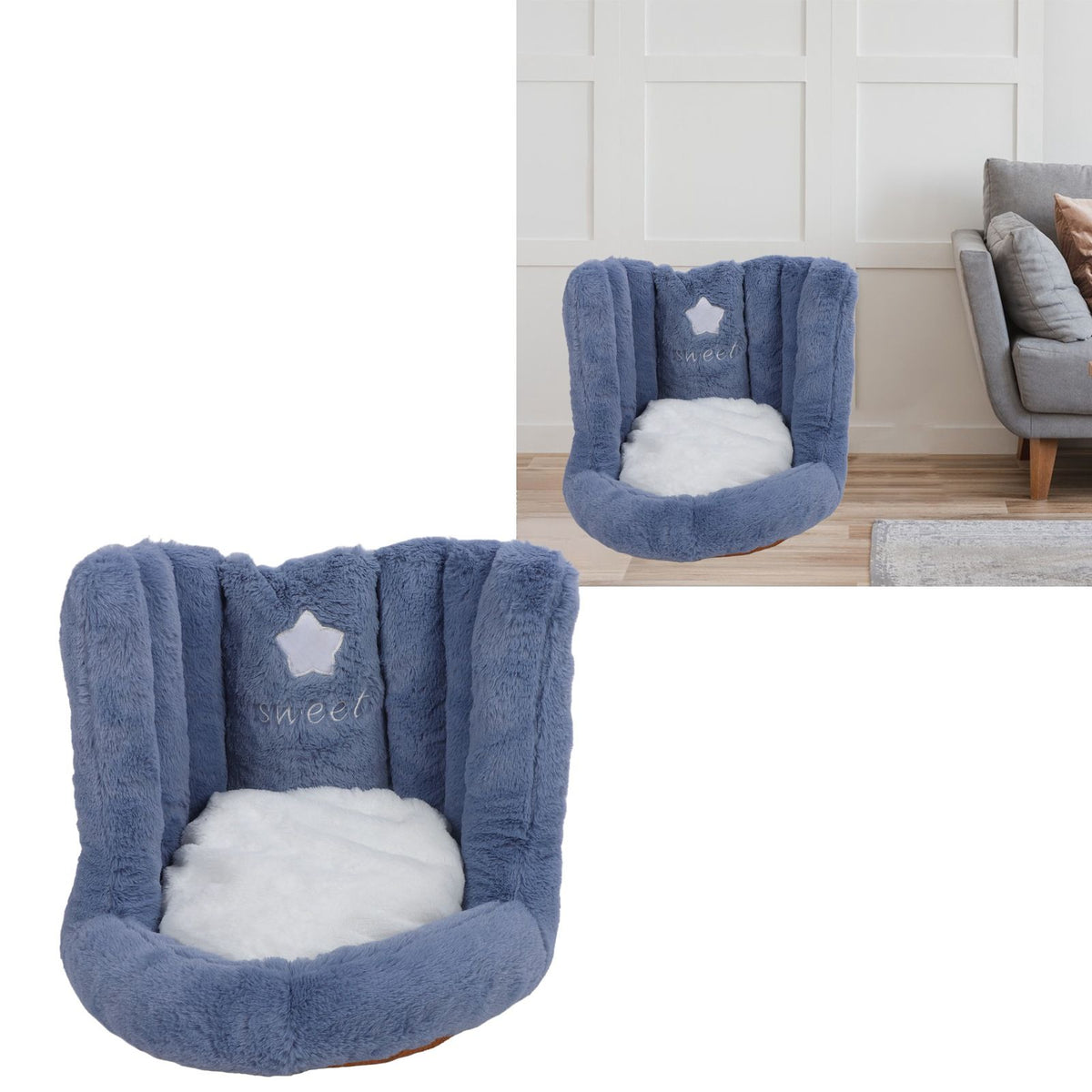 Floor Chair with Back Support Chair Cushion Anti Slip Cute Soft Comfort Velvet Floor Pillow Seating for Office Kids Blue