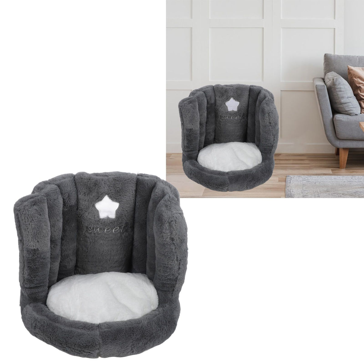Floor Chair with Back Support Chair Cushion Anti Slip Cute Soft Comfort Velvet Floor Pillow Seating for Office Kids Grey
