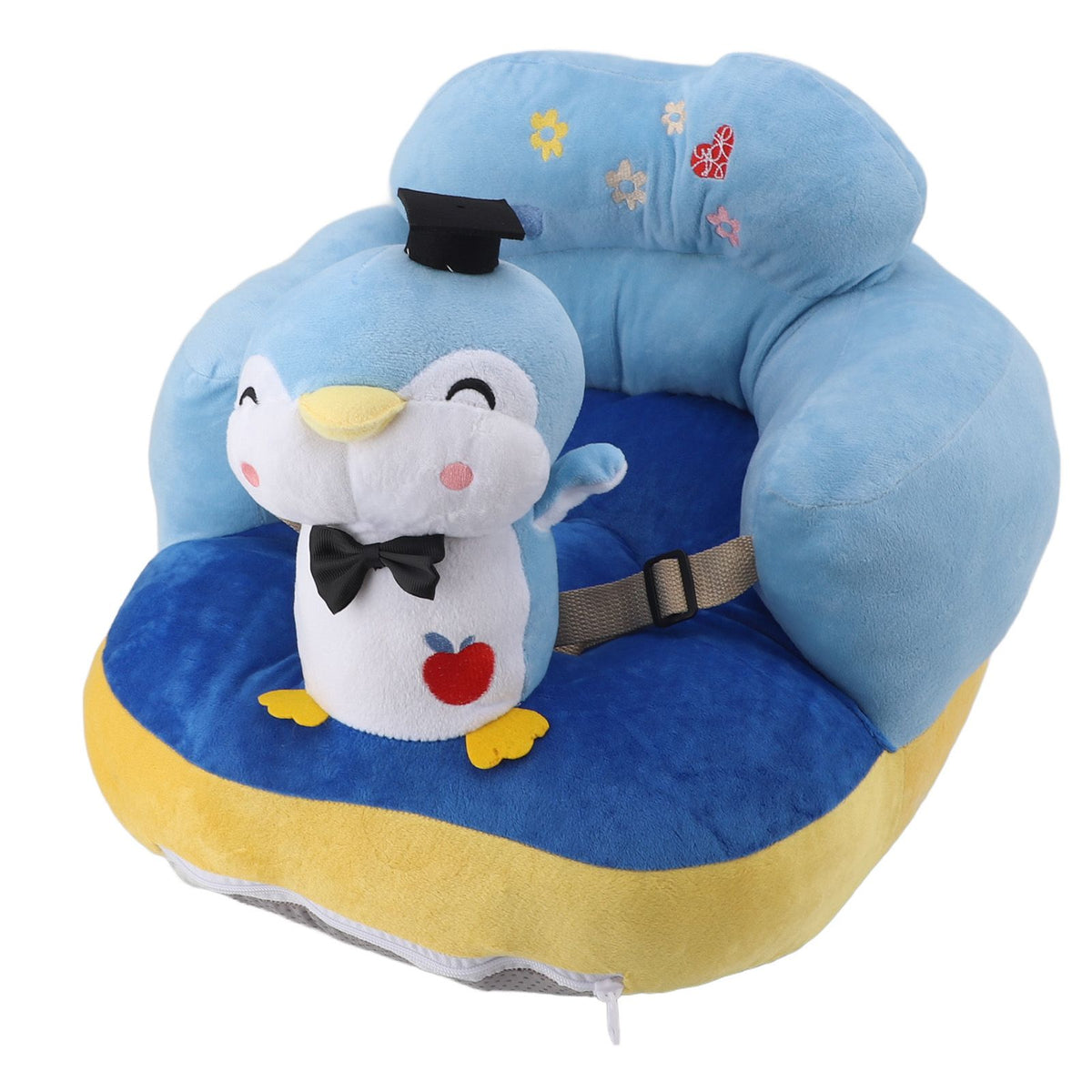 Cartoon Baby Support Seat Plush Adjustable Stable Children Learn Sitting Seat for Home Blue Penguin