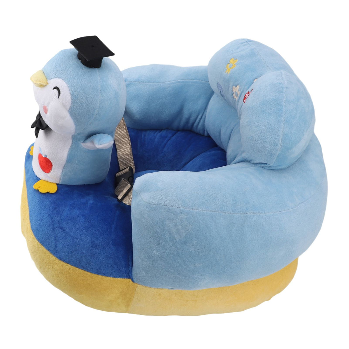 Cartoon Baby Support Seat Plush Adjustable Stable Children Learn Sitting Seat for Home Blue Penguin