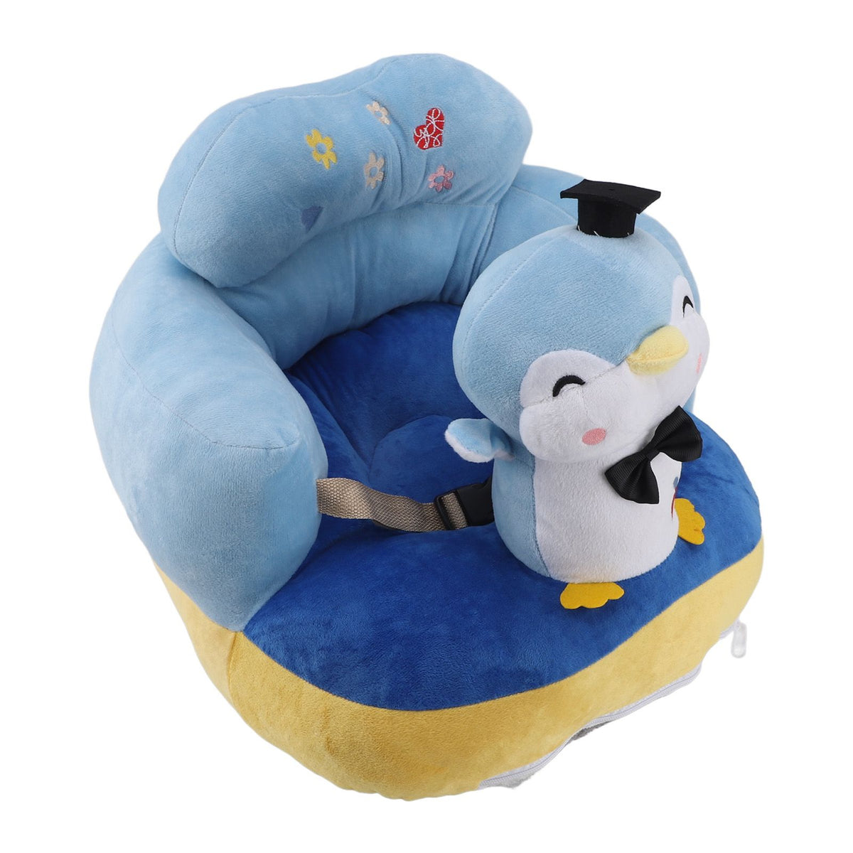 Cartoon Baby Support Seat Plush Adjustable Stable Children Learn Sitting Seat for Home Blue Penguin