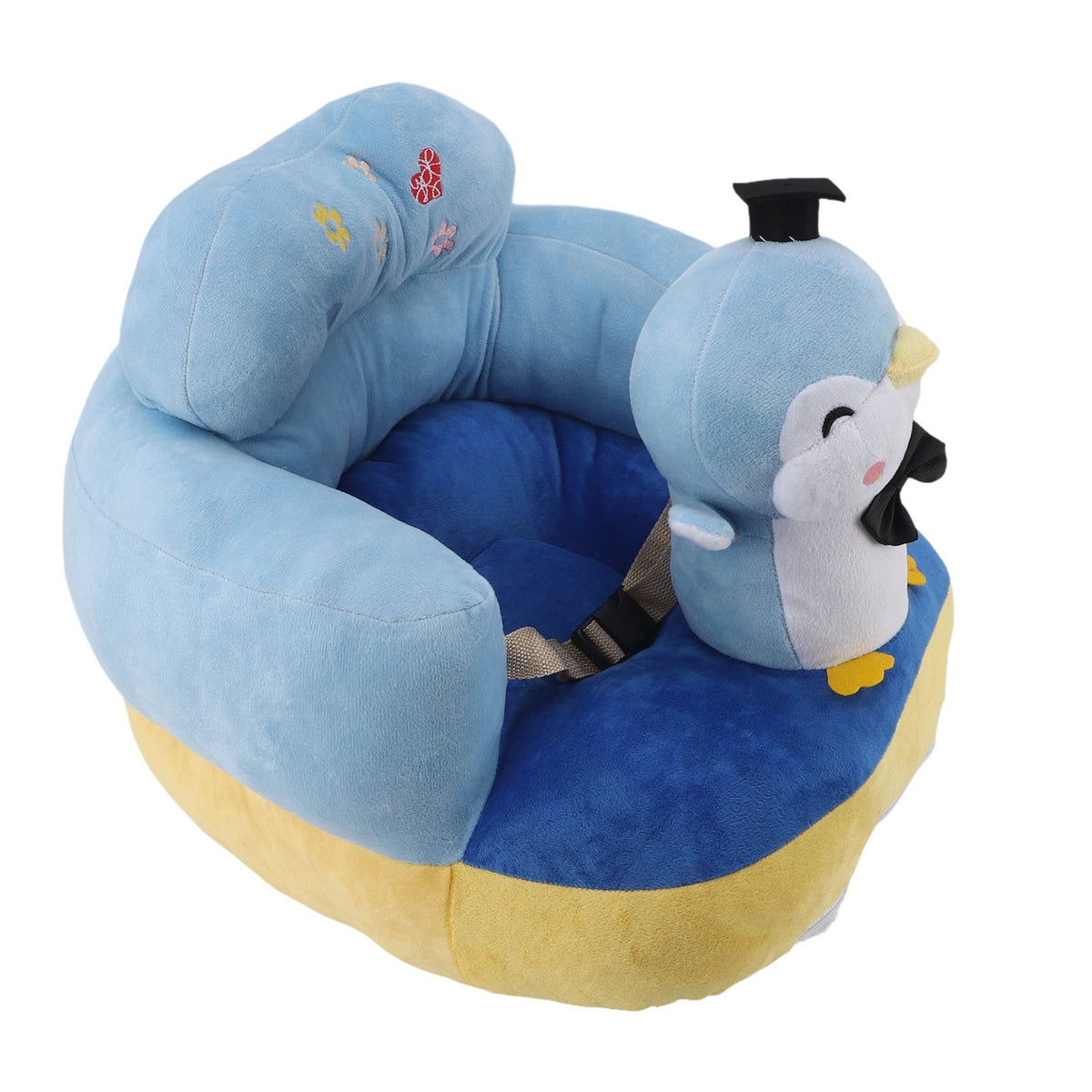 Cartoon Baby Support Seat Plush Adjustable Stable Children Learn Sitting Seat for Home Blue Penguin