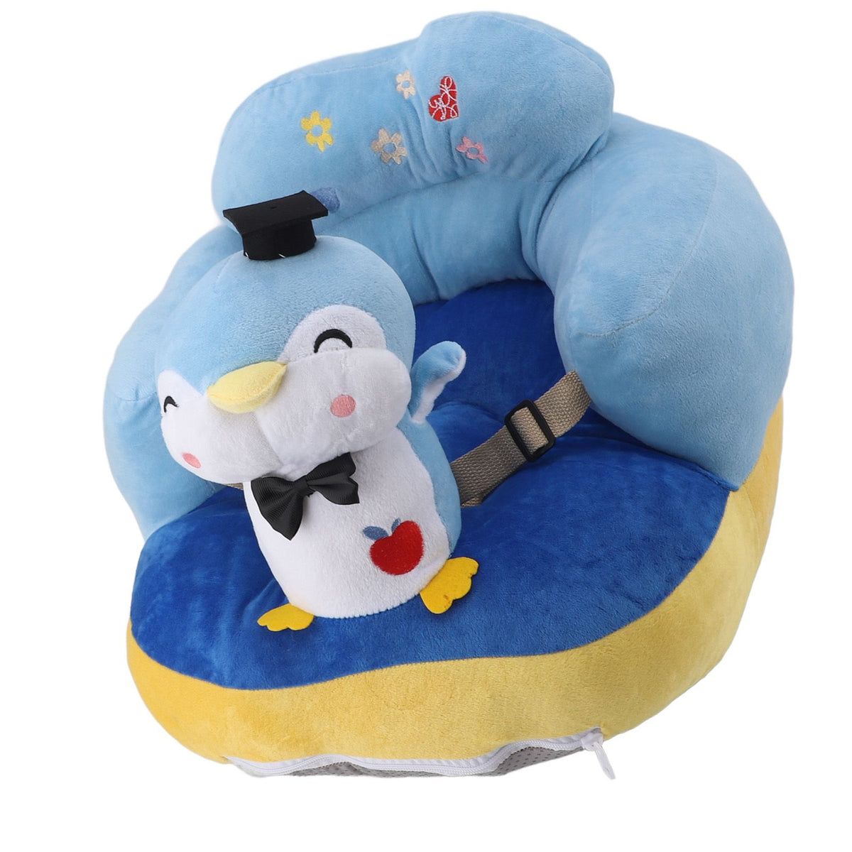Cartoon Baby Support Seat Plush Adjustable Stable Children Learn Sitting Seat for Home Blue Penguin