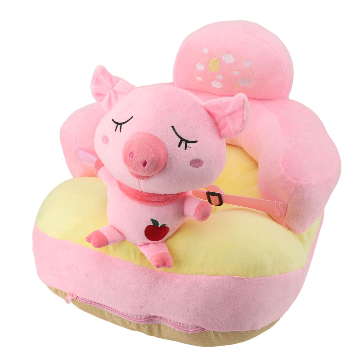 Baby Sitting Sofa Chair Comfortable Anti Rollover Portable Plush Infants Toddler Learning to Sit Chair with Light for Home Pink Pig