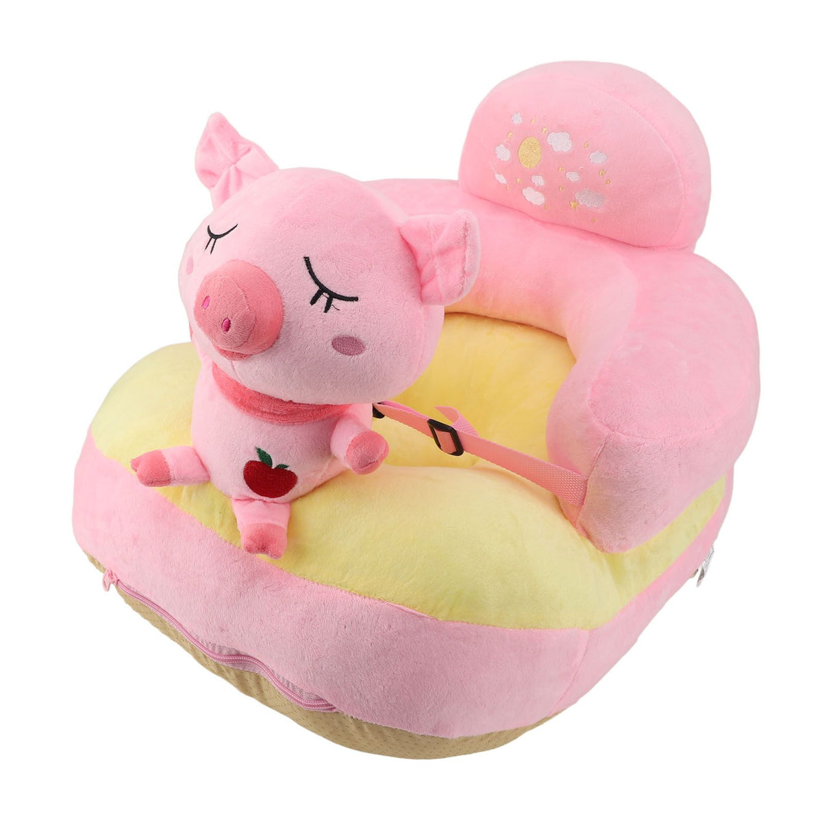 Baby Sitting Sofa Chair Comfortable Anti Rollover Portable Plush Infants Toddler Learning to Sit Chair with Light for Home Pink Pig