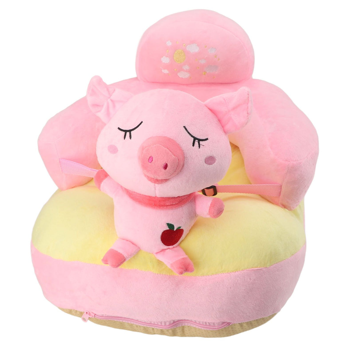 Baby Sitting Sofa Chair Comfortable Anti Rollover Portable Plush Infants Toddler Learning to Sit Chair with Light for Home Pink Pig