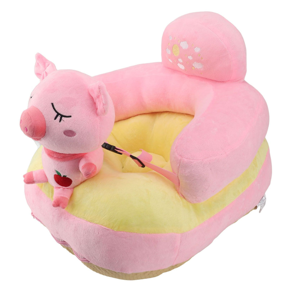 Baby Sitting Sofa Chair Comfortable Anti Rollover Portable Plush Infants Toddler Learning to Sit Chair with Light for Home Pink Pig