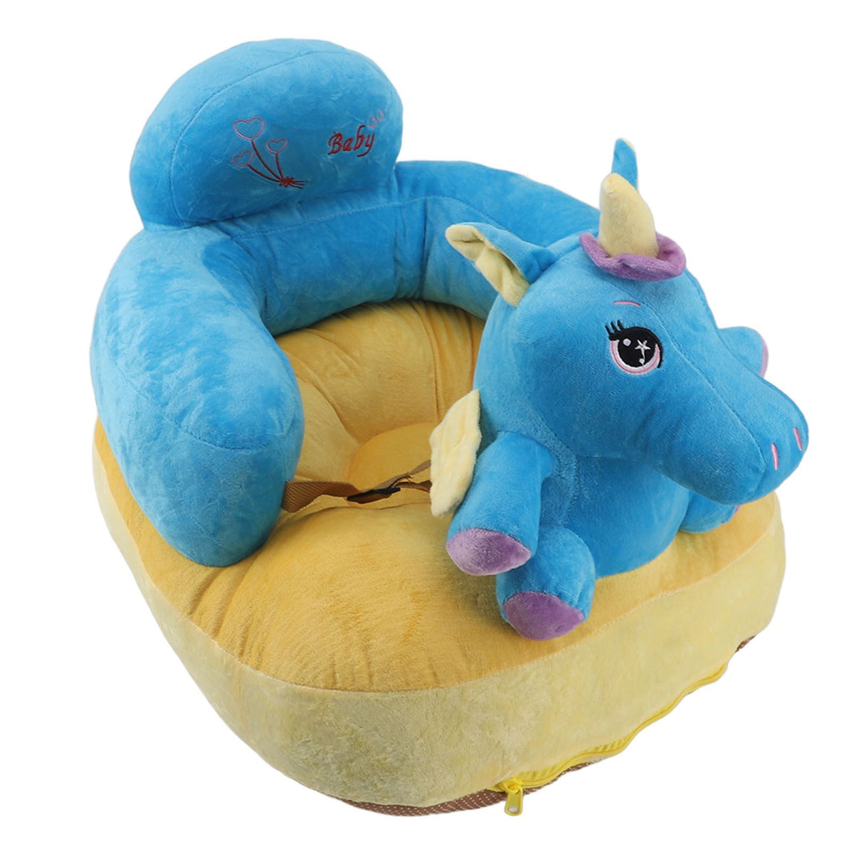 Baby Support Seat Sofa Soft Plush Comfortable Cute Animal Shape Prevent Slip Adjustable Baby Learn Sitting Support Seat Blue Horse