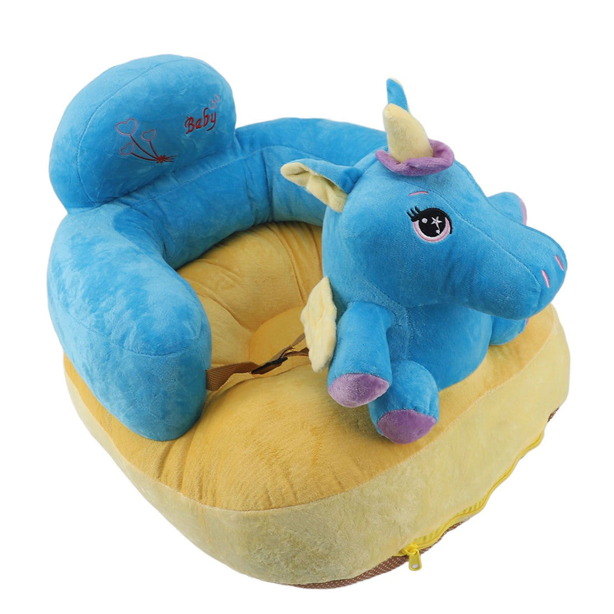 Baby Support Seat Sofa Soft Plush Comfortable Cute Animal Shape Prevent Slip Adjustable Baby Learn Sitting Support Seat Blue Horse