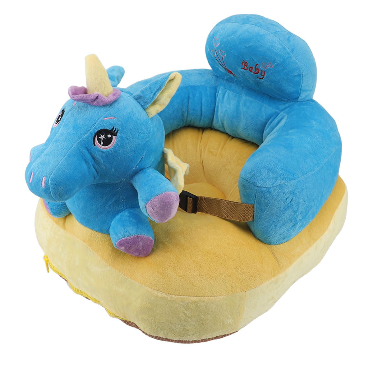 Baby Support Seat Sofa Soft Plush Comfortable Cute Animal Shape Prevent Slip Adjustable Baby Learn Sitting Support Seat Blue Horse