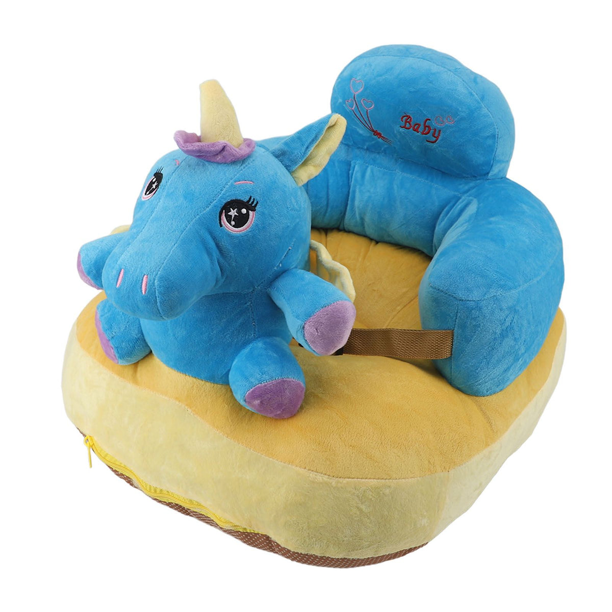 Baby Support Seat Sofa Soft Plush Comfortable Cute Animal Shape Prevent Slip Adjustable Baby Learn Sitting Support Seat Blue Horse