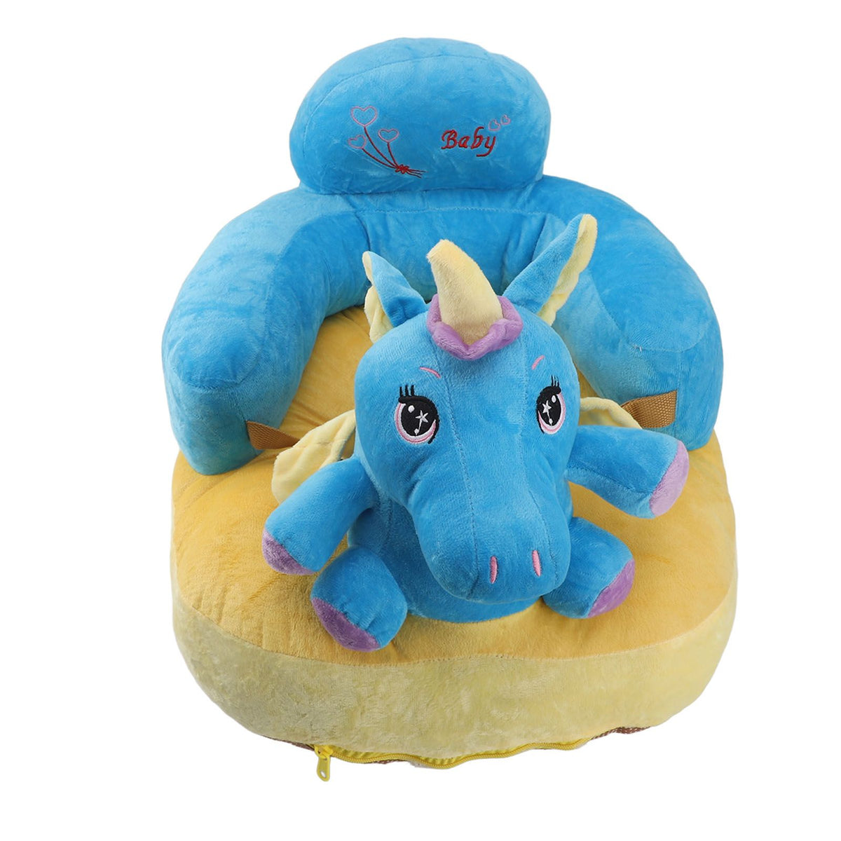 Baby Support Seat Sofa Soft Plush Comfortable Cute Animal Shape Prevent Slip Adjustable Baby Learn Sitting Support Seat Blue Horse