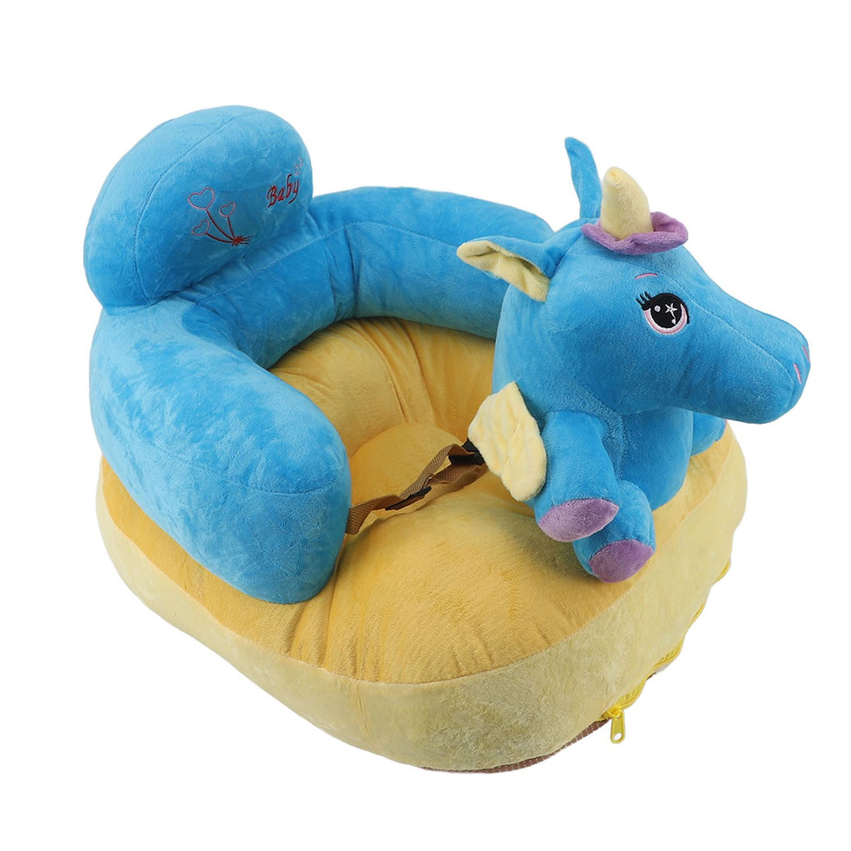 Baby Support Seat Sofa Soft Plush Comfortable Cute Animal Shape Prevent Slip Adjustable Baby Learn Sitting Support Seat Blue Horse