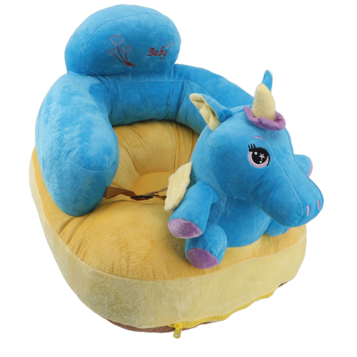Learning Sitting Chair Prevents Falls Adjustable Angle Portable Safe Super Soft Plush Baby Support Seat Blue Horse